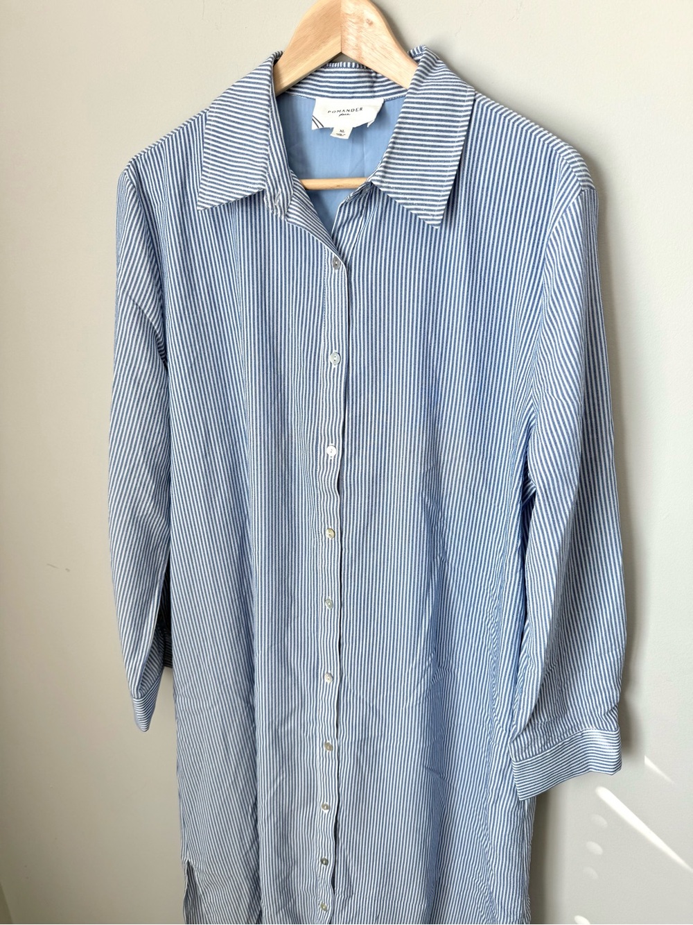 Pomander Place Tuckernuck Blue White Stripe Griffin Long Sleeve Shirt Maxi Dress - Picture 4 of 5